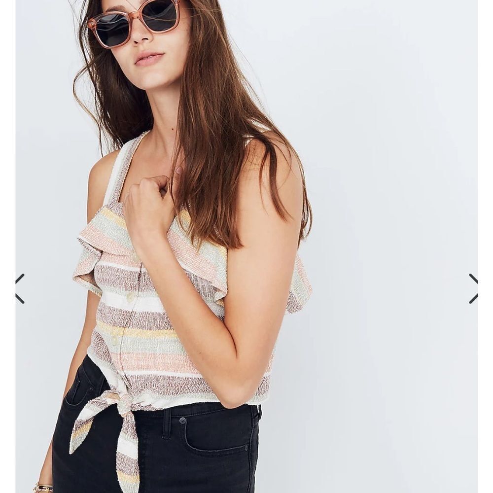 Madewell Texture & Thread Ruffle Tie-Front Tank in Stripe 434